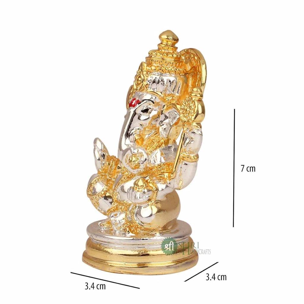 Lord Ganesha Idol Gold & Silber Murti für Glück & Erfolg Heimdeko & Geschenke (3.4x3.4x7cm)