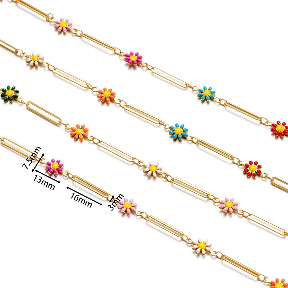 1Meter Copper Chain Enamel Daisy Flower Beaded Charm Paper Clip Chains for DIY Handmade Jewelry Making Necklace Bracelet
