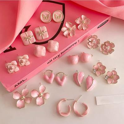Pendientes de flor de aceite goteando amor rosa verano nuevos pendientes de botón pendientes de corazón de chica dulce