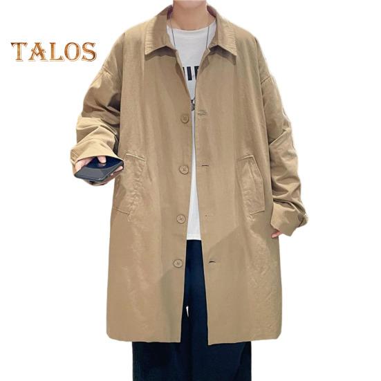 

Мужская ветровка, пальто с лацканами, длинным рукавом, пуговицами, планкой, тренчкотом с карманами, однотонный свободный крой, верхняя одежда средней длины XL хаки