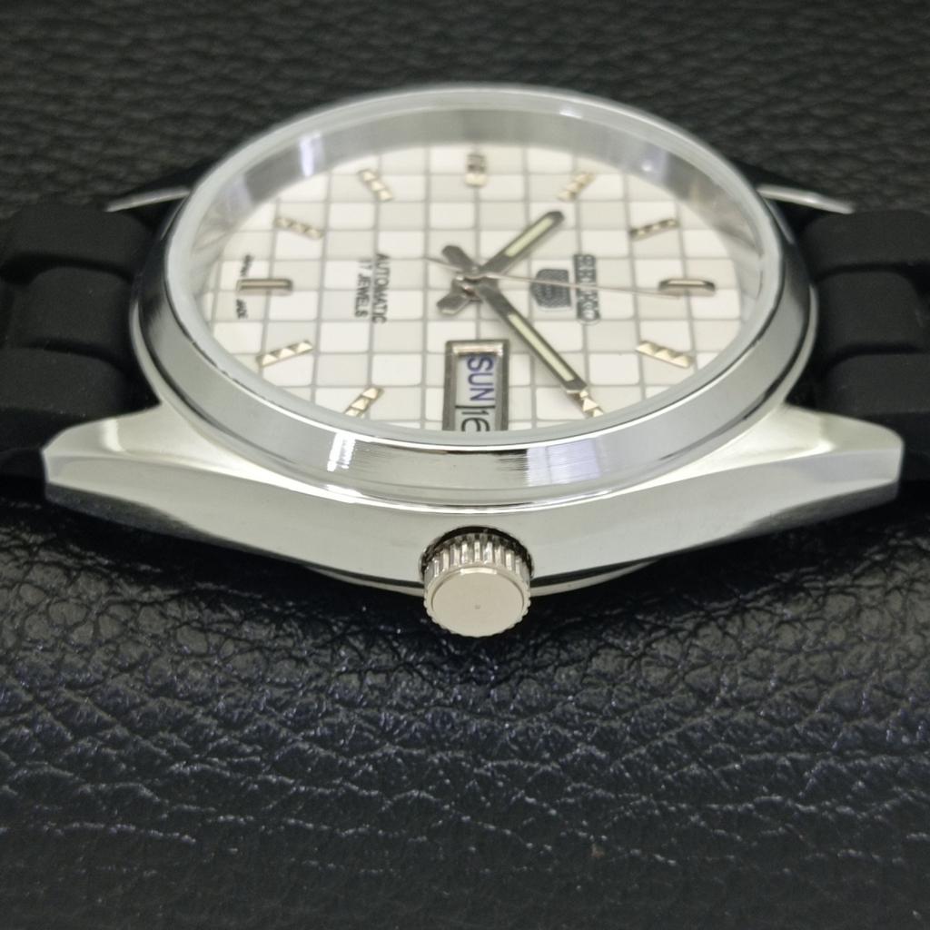 REFURBISHED SEIKO 5 AUTOMATIC MENS WATCH JAPAN MADE WHITE DIAL CUSTOM A440085-2 QV90-a440085
