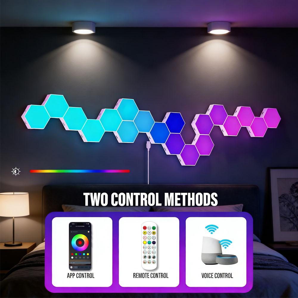 Hexagon Smart RGB Wall Light USB Color Changing Ambient Night Light DIY Mode Music Rhythm Sync APP Control for Game Room Bedroom