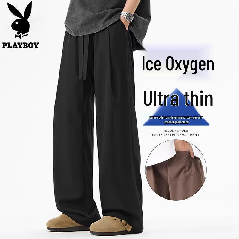 

PLAYBOY Men s Summer Ice Silk Casual Wide-Leg Pants M