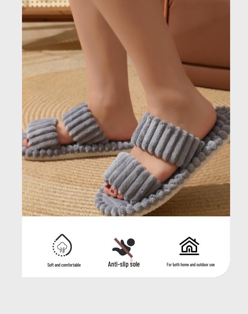 Double-Bar Curly Cotton Indoor Furry Slippers - Candy Color