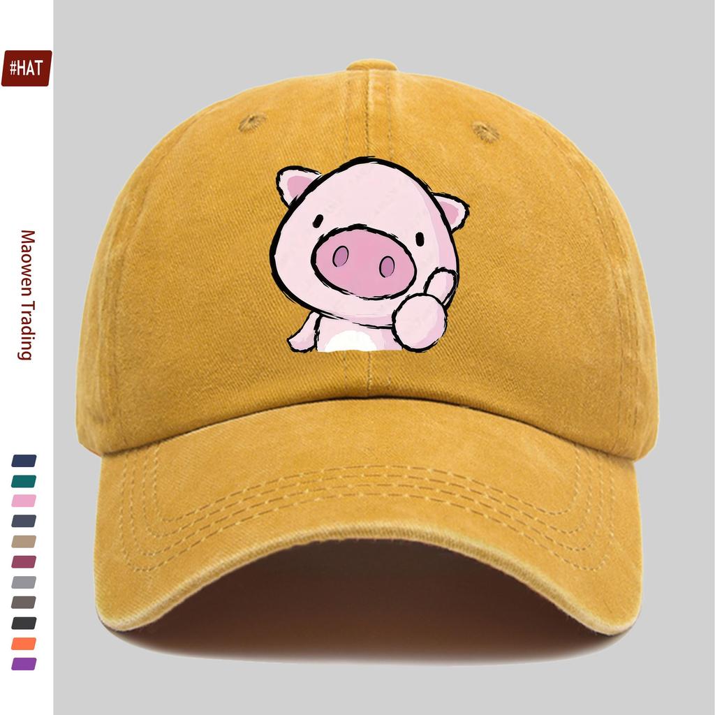 pc Cute Pink Pig Print Baseball Cap Minimalist Design Sun Hat Trucker Hat Decorative Buckle Adjustable Papa Hat Street Skateboa