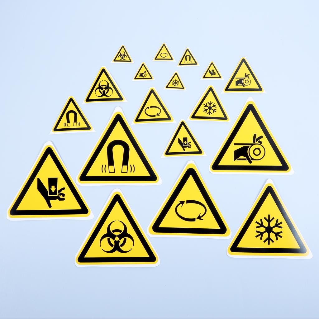 5Pc PVC Warning Signs Sticker Logo Security Safety Labels Water-Resistant Oil-Proof Warning Tag Wall Machine Sticker 25/50/100mm