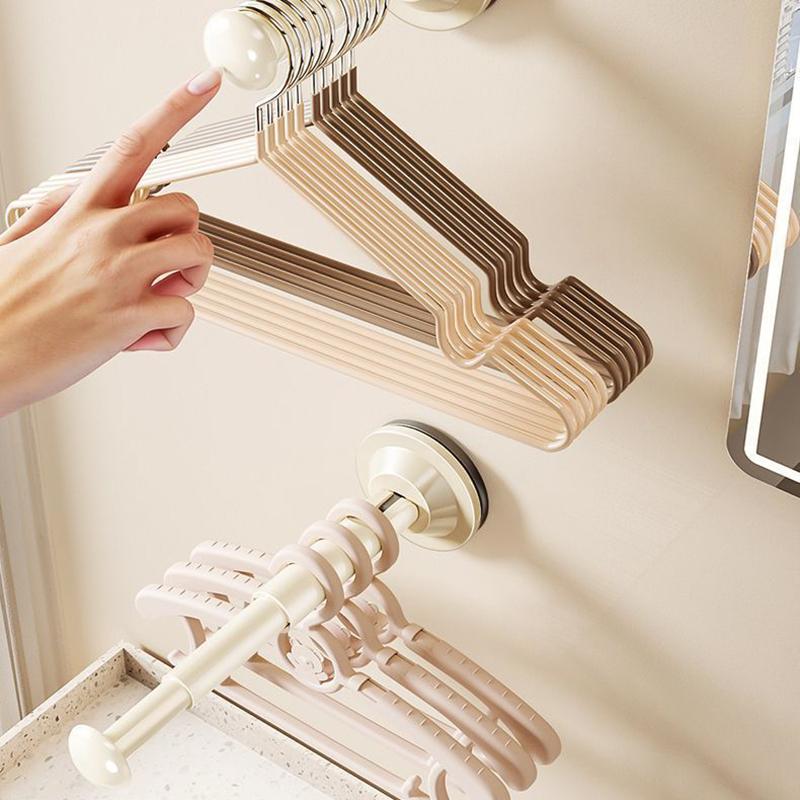1pcs Folding Suction Cup Clothes Hanger Hanging Rod Storage Rack No Drilling Extendable Rod Wall Mounted Clothes Hanger