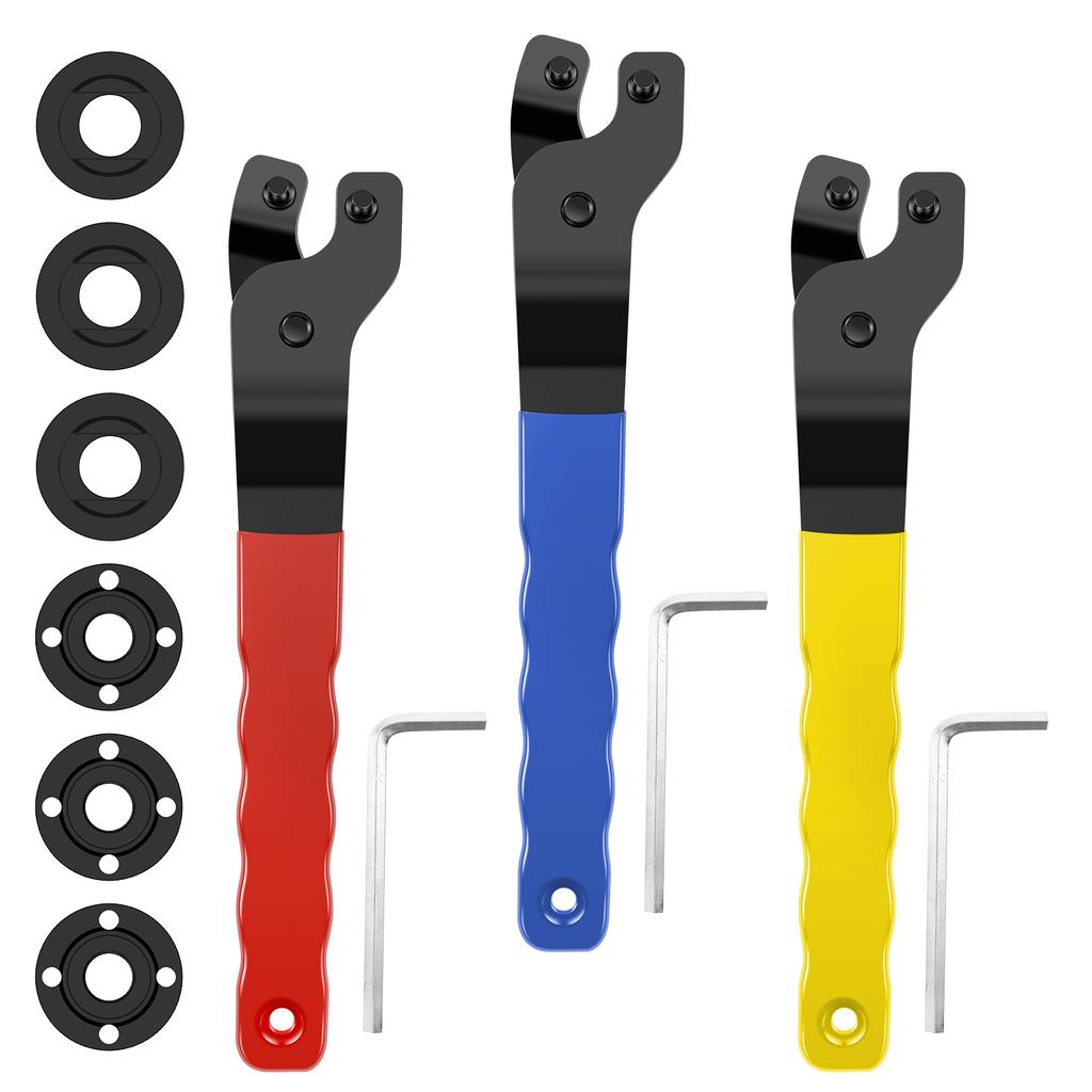 Angle Grinder Wrench Pin Spanner with Hex Key 5/8"-11 Adjustable Flange Metal Spanner for Most Grinder Bench Circular Saw