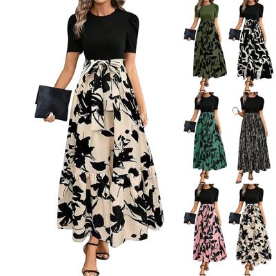 Women's Floral Print High Waist Fashionable And Elegant Dress