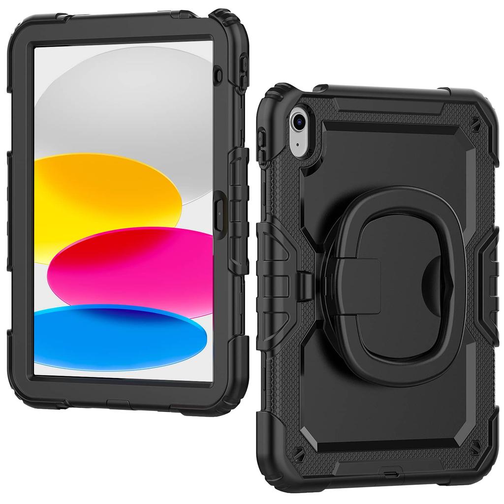 For iPad 10th 10.9 2026, Military Grade Shockproof Protective Silicone Cover 360 Folding Handle Grip + Handle Shoulder Strap