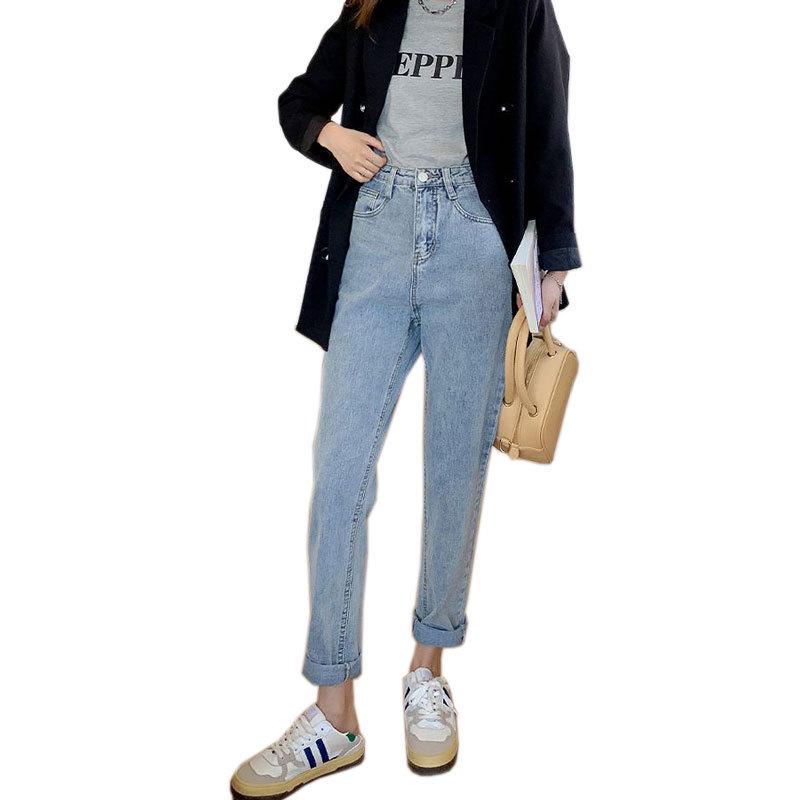 High-waisted Women's Korean Style Loose Casual Cropped Jeans for Spring to Summer