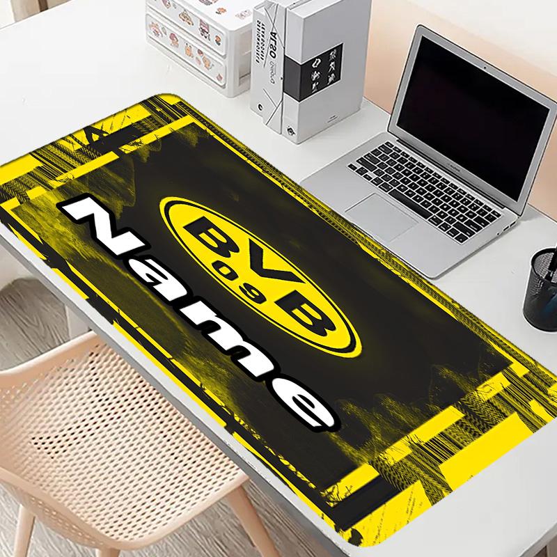 Custom Name Personalized Borussia Dortmund Pattern Mousepad, Laptop PC Desk Mat, Decorative Desk Mat for Home Keyboard Pad Gift