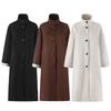 Womens Fall Winter Vintage British Stand Collar Single Breasted Loose Long Minimal Trench Coat