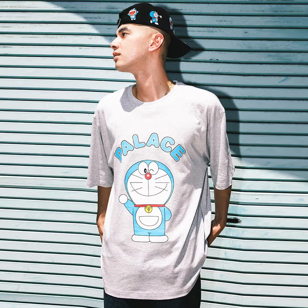 Palace X Doraemon T-Shirt Grey Marl Unisex Tops P29TS024