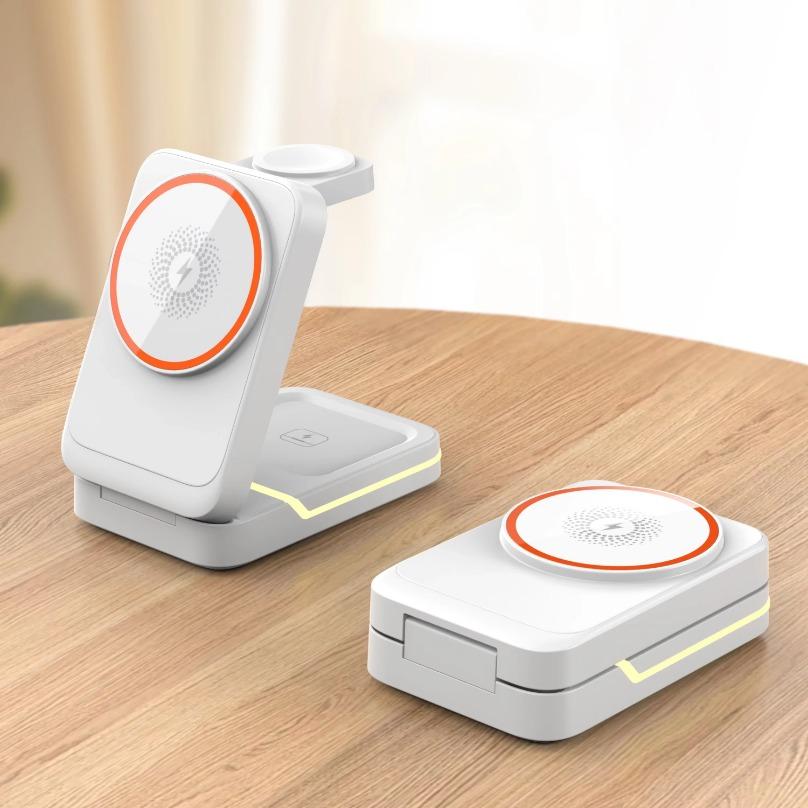 3 in 1 Foldable Travel Magnetic Fast Wireless Charger Stand For Magsafe iPhone 16 15 14 13 12 Pro Apple Watch 2-9 SE Airpods Pro