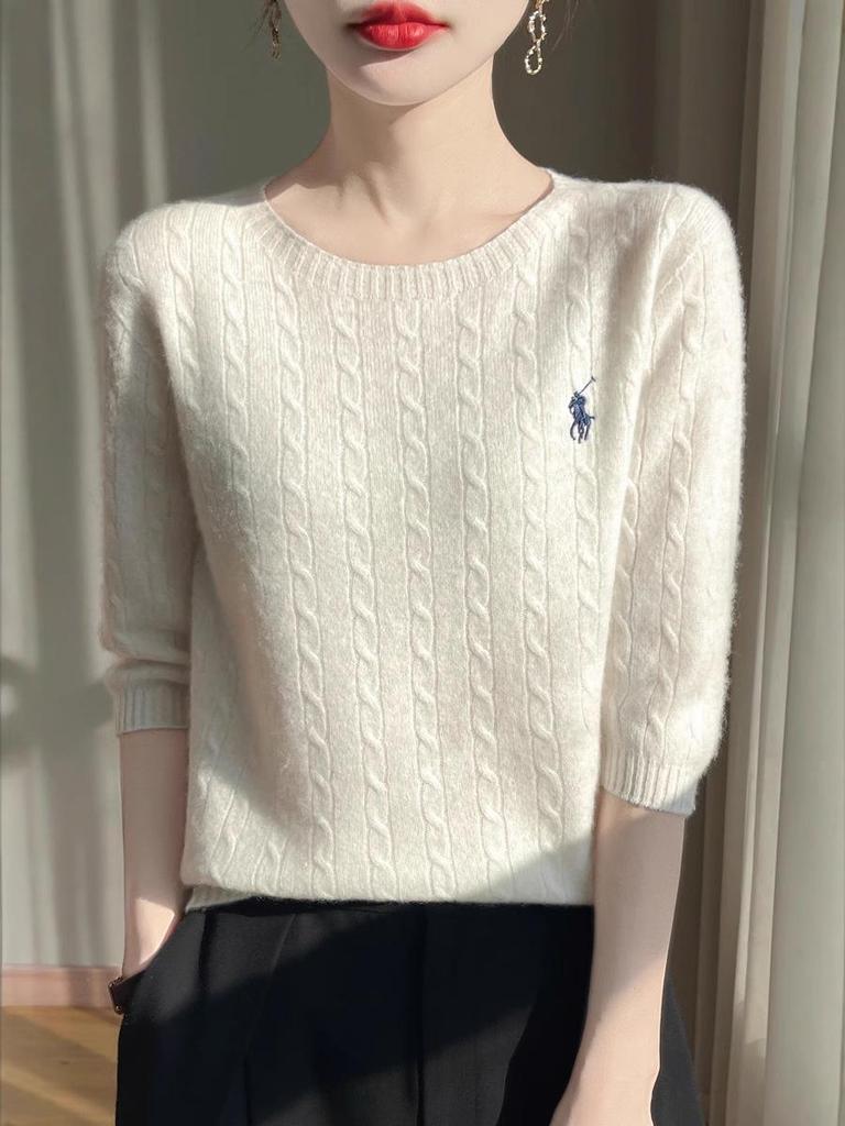 Klassischer Damen Zopfstrickpullover - Herbst Rundhals mit Figurschmeichelndem Fünf-Ärmel-Design