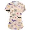 Damenmode V-Ausschnitt Kurzarm Overalls mit Taschen Print Tops Kleidung
