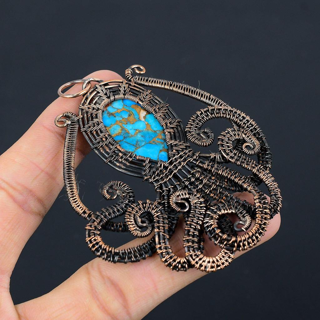 Multi Copper Spiny Oyster Pendant, Handmade Gemstone 999 Copper Wire Wrapped Pendant Antique Jewelry, For Gift Silver Jewelry