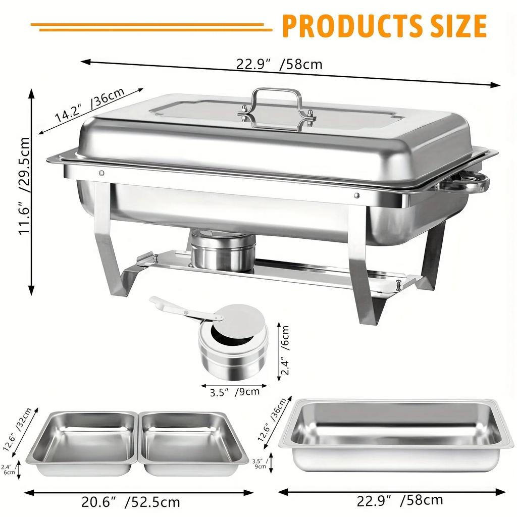 1/2/4/6/8 Pack 8QT Half Pan Stainless Steel Food Warmer Chafer Complete Set Perfect  Party Catering, Buffet,  Food Warm
