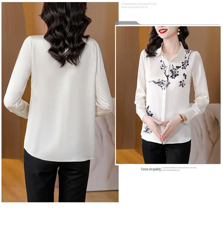 Genuine Mulberry Silk Print Shirt - Women's Slimming Long Sleeve Autumn Fashion 2025