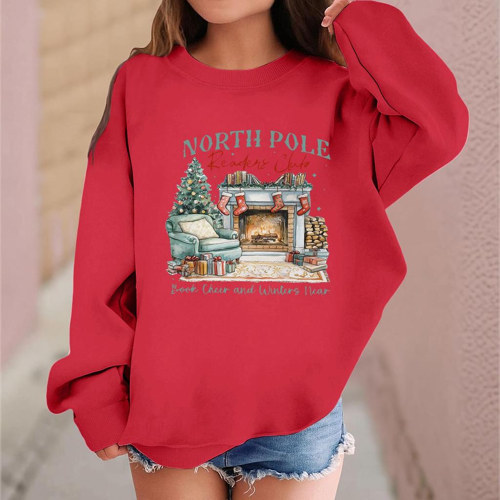 Children's Fashionable Casual Long-sleeved Loose Christmas Print Pullover Sweatshirt