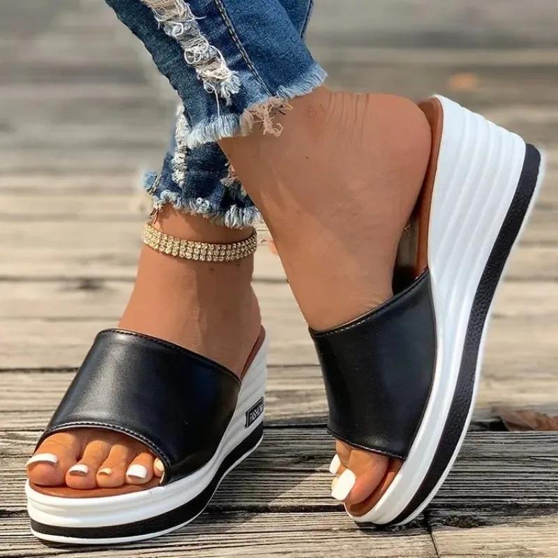 Fashion Womens Slippers Plus Size Wedges Summer Fish Mouth Sandals Lightweight Slope Heels Beach Flip Flops for Female Basic Chinelos