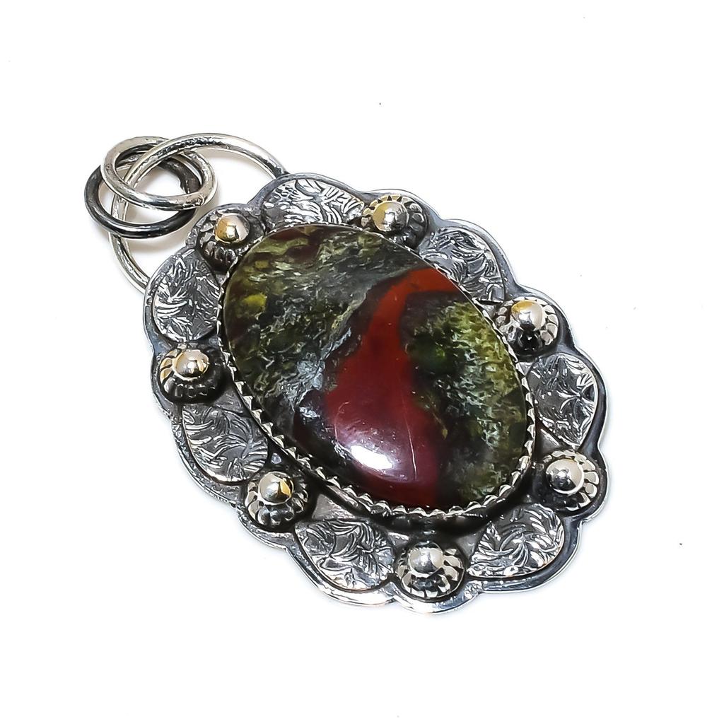 Natural Dragon Blood Jasper Gemstone Silver Pendant In 925 Sterling Silver- Handmade Design, Everyday Wear Jewelry, Unique Pendant Gift For Her
