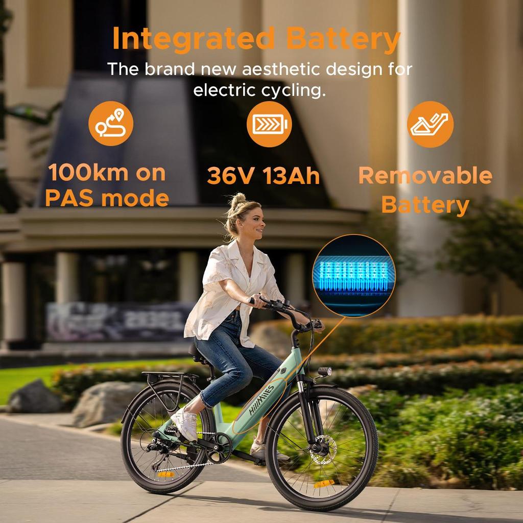 Hillmiles Milecity 1 26 Inch Electric Commuter Bike, 250W City EBike with 7 Speed, 36V 13Ah Removable Battery, Max 80km Range