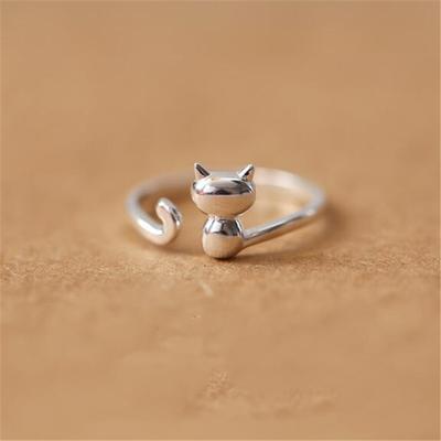 925 Sterling Silver Jewelry Hot Popular New Fashion Korean Small Fresh Cute Cat Animal Opening Simple Rings    R004