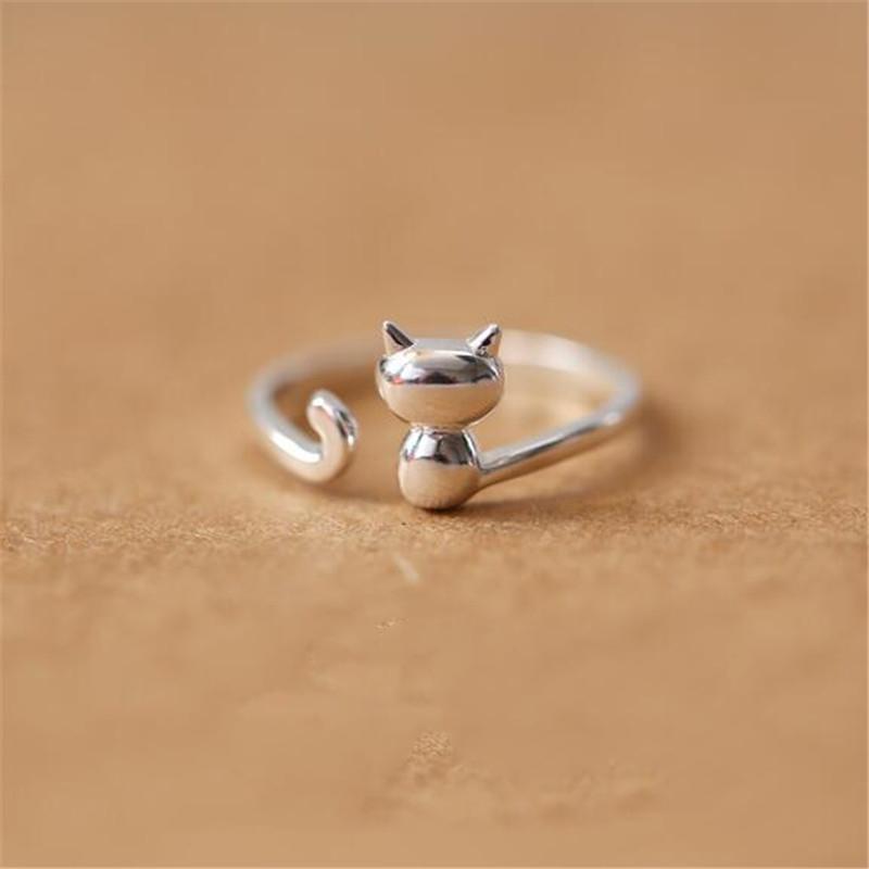 

925 Sterling Silver Jewelry Hot Popular New Fashion Korean Small Fresh Cute Cat Animal Opening Simple Rings R004 серебряный