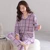 Pajamas women's spring and autumn 100% pure cotton long-sleeved plus size purple high-end autumn and winter cardigan loungewear two-piece set