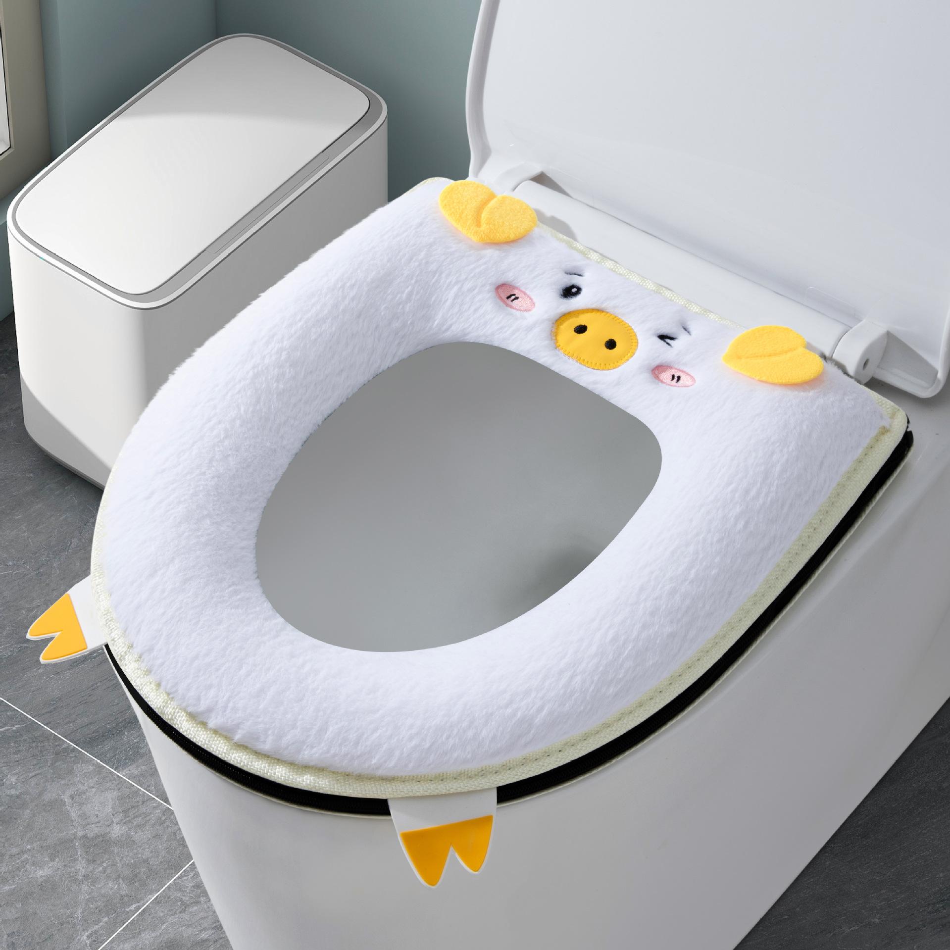 

for Winter Home Cute Toilet Mat pad Thickened Warm WC Seat warmer case cushion Zipper soft Toilet rim Seat cape Cover Universal белый
