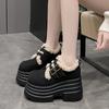 10CM New Winter Chunky Casual Snow Shoes Woman High Platform Wedge Heels Warm Fur Sneakers Fashion Women Buckle Leather Shoes