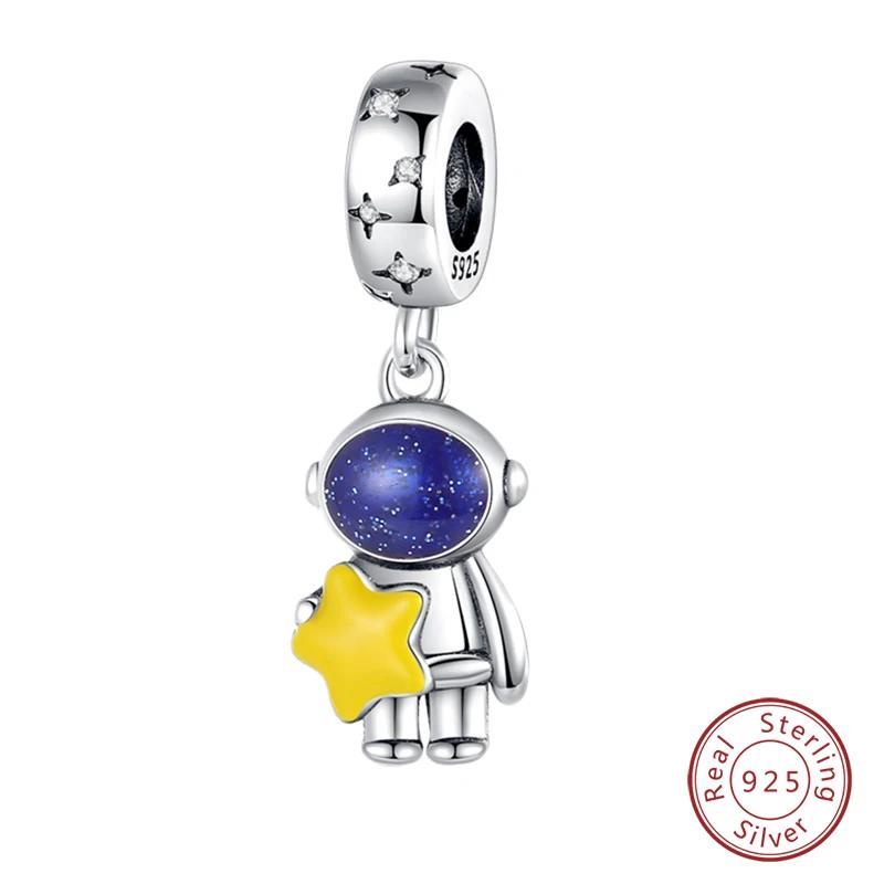 

925 Sterling Silver Fashion Space Travel Collection Rocket Astronaut Charms Beads Fit 4MM hole diameter Bracelet DIY Jewelry
