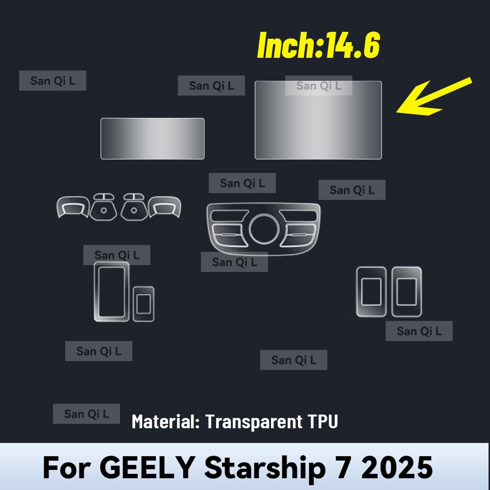 For GEELY STARSHIP 7 2025 TPU Car Navigation Screen Film Gearbox Protective Sticker Anti-scratch Interior Accessories