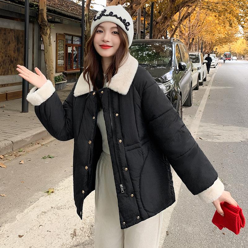 

Женская короткая зимняя стеганая одежда, новая модная одежда маленький хлеб , стеганая куртка XL чёрный