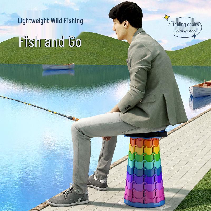 Rainbow Telescopic Folding Stool - Compact, Thickened, and Portable for Indoor/Outdoor Use