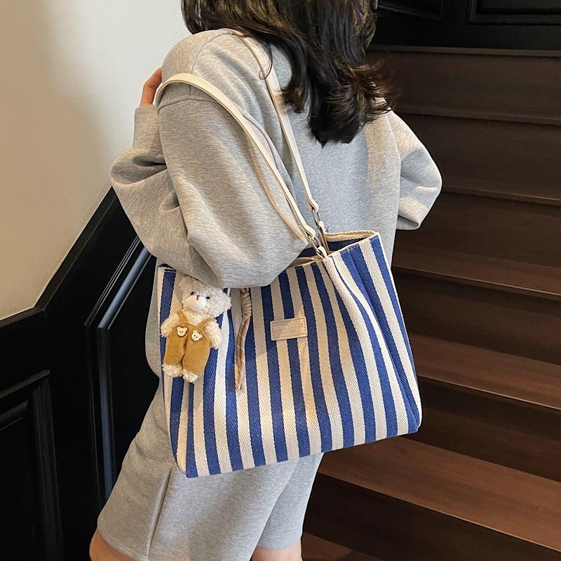Summer Tote Bags for Woman 2025 Stripe Designer Shoulder Shopper Storage Bag Women Casual Canvas Handbag