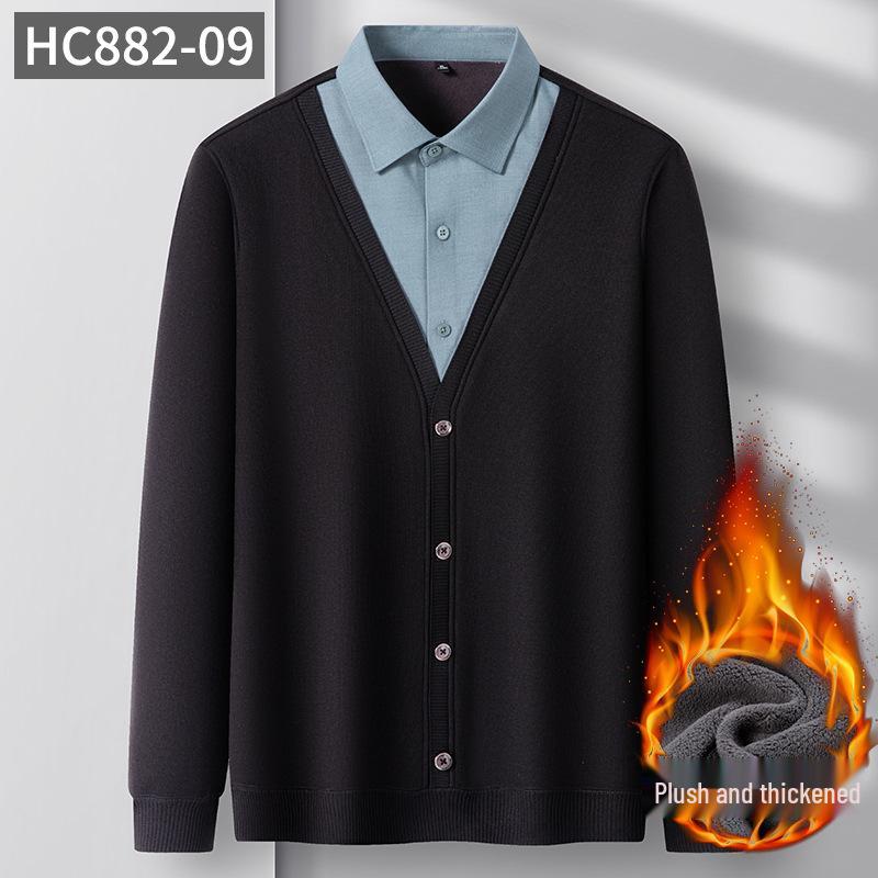 

Wool & Agate Button: Men s Fleece-Lined Knit Shirt – Non-Iron, Thick, Warm, Perfect for Autumn/Winter Business Wear 3XL (80-90kg)