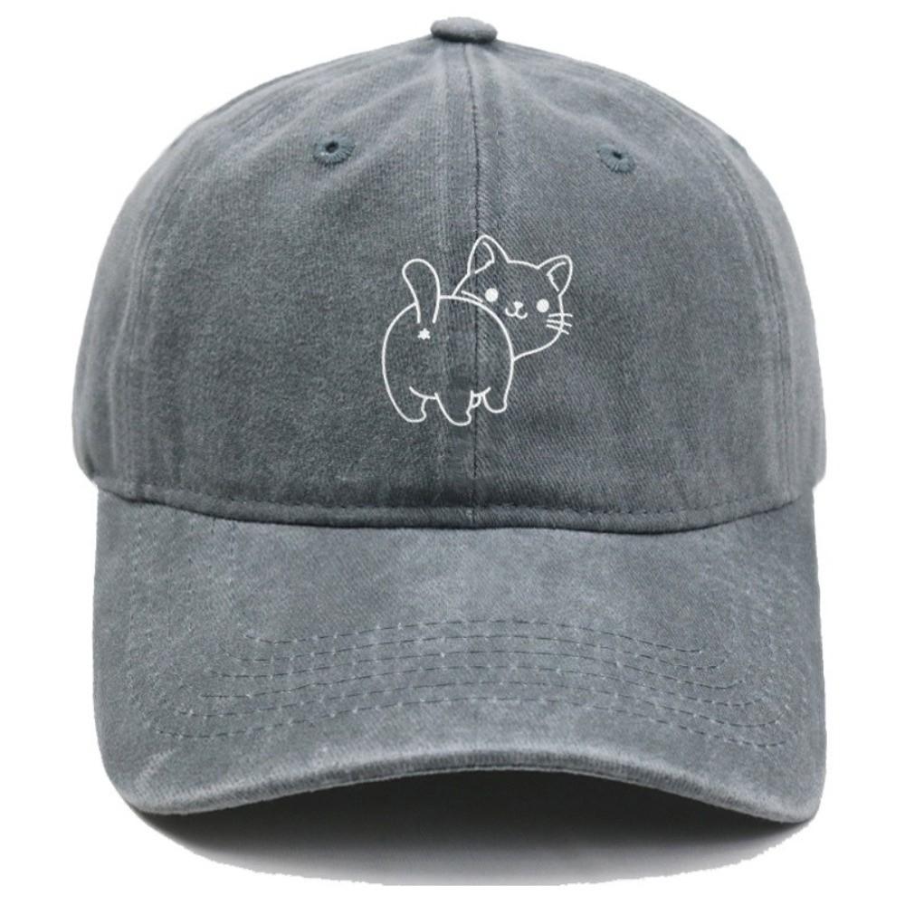 Cotton Fabric Baseball Cap Butt Cat Embroidery Baseball Hat Vintage Dad Hat  Outdoor