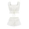 Cross-border Women's Clothing Wholesale European and American Style New Women's Clothing Lace Bow Drawstring Small Top + Elastic Short Women's Clothin
