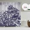 Fashion Hand Painted Effect Sailboats Octopus Pattern Shower Curtain for Bathroom