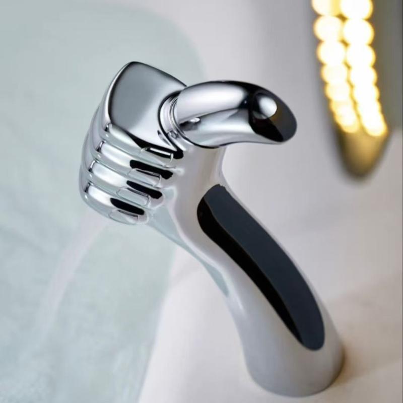 New Style Bathroom Basin Faucet Hot and Cold Water Thumb Faucet, Washbasin Mixers Taps, Universal Basin Faucet Black Chrome Gray