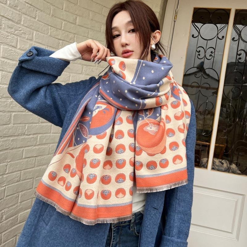 High-value Boutique Imitation Cashmere Scarf, Female Persimmon Ruyi Gift Shawl, Warm In Winter, Thick Mother Scarf