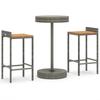 3 Piece Garden Bar Set Grey Poly Rattan & Solid Acacia Wood