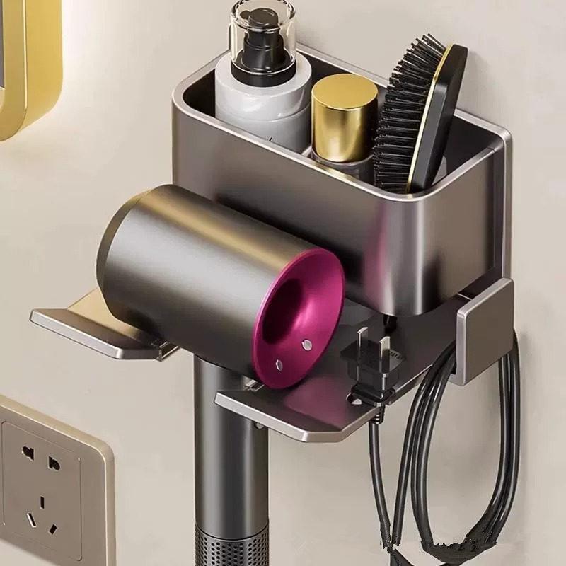 Minimalist No-Drill Hair Dryer Holder Universal Wall Mounted Storage Rack for Bathroom Organizer