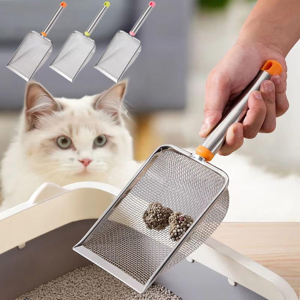 Convenient Stainless Steel Cat Litter Scoop Hanging Hole Leak Fast Cat Litter Sifter Long Handle Pet Cleanning Tool Hamsters