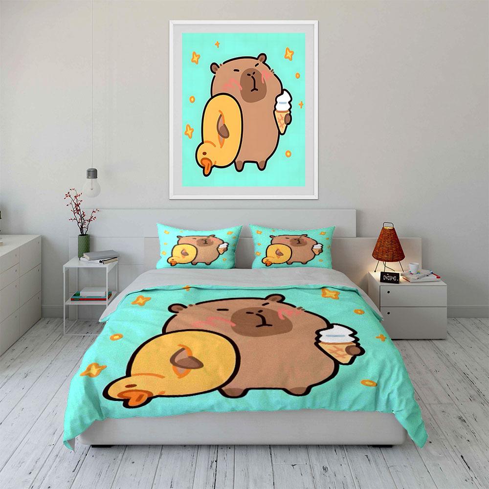 Cartoon Bear Duck Ice Cream Set Bedding Duvet Cover Set Duvet Cover Pillowcases (1 * Duvet Cover 2 * Pillowcases, without duvet insert)