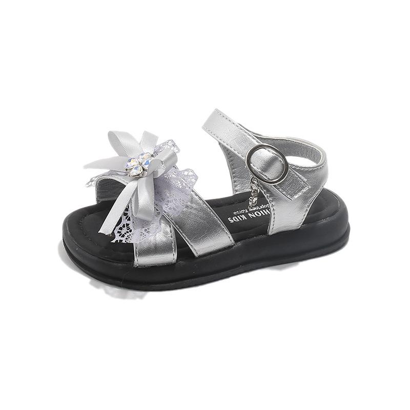 New Style Girls Sandals, Flat-bottomed Shoes 23 серебряный