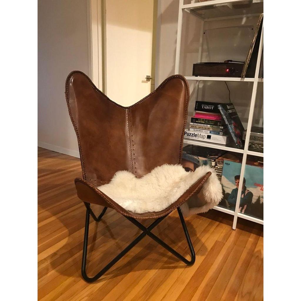 Mothers Day Gift Leather Butterfly Chair Brown Leather Butterfly Chair Living Room Chair Leather Chair